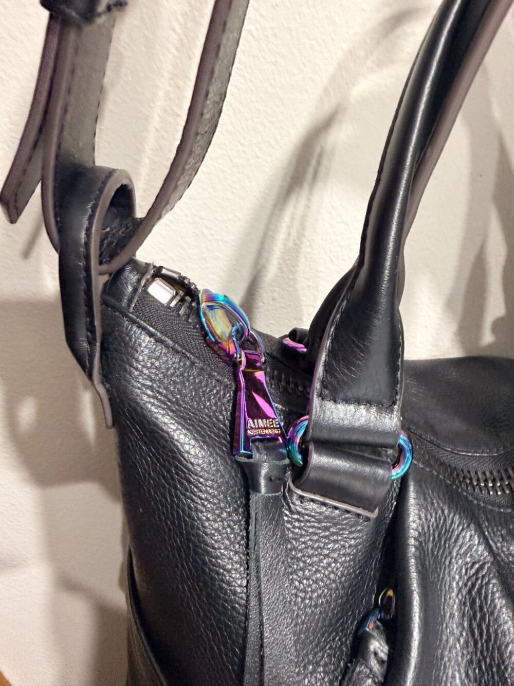 Convertible Slouchy Pebbled Black Leather Satchel Shoulder Bag Iridescent - Picture 13 of 13